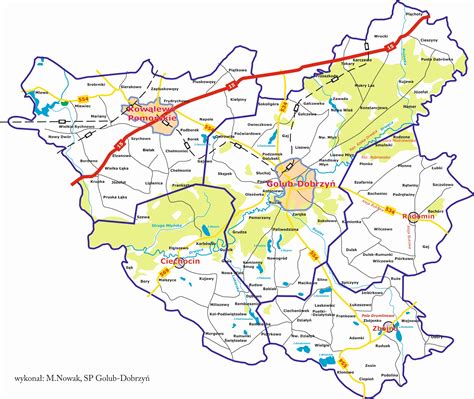 Mapa powiatu ciechanowskiego z zaznaczonymi miejscowościami