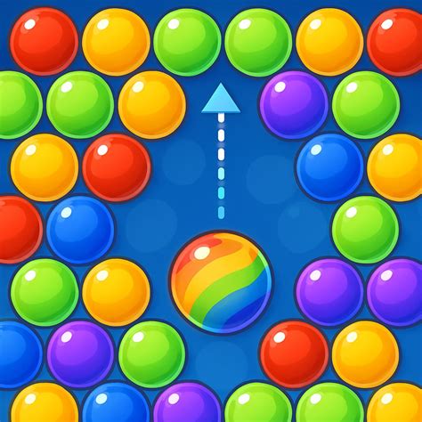 Ilustracja przedstawiająca planszę gry Bubble Shooter z kolorowymi bańkami