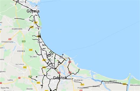 Mapa Trójmiasta z zaznaczonymi atrakcjami sportowymi i rekreacyjnymi