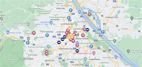 Mapa pokazująca lokalizację głównych jarmarków bożonarodzeniowych w Wiedniu i trasy metra.
