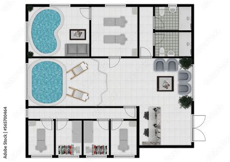 Schematyczny plan obiektu z podziałem na strefy (weselną, hotelową, SPA)