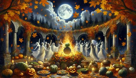 schemat przedstawiający ewolucję Halloween od Samhain do współczesnego święta