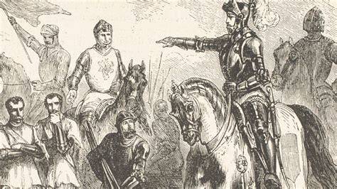 Ilustracja przedstawiająca Wilhelma Zdobywcę i bitwę pod Hastings