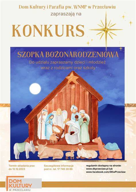 Ilustracja przedstawiająca tradycyjną polską szopkę bożonarodzeniową.