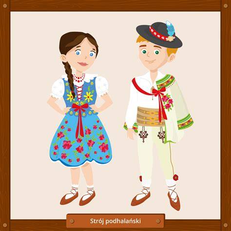 Ilustracja przedstawiająca parę młodą w tradycyjnych macedońskich strojach weselnych
