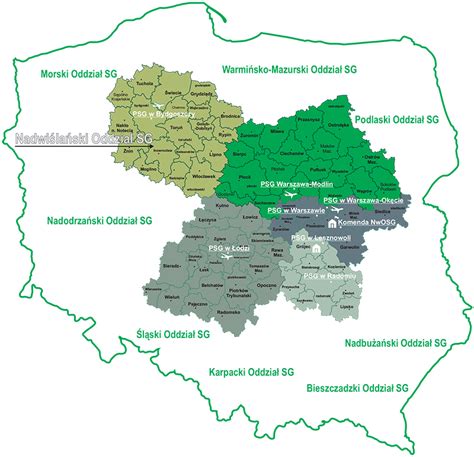 mapa granicy Bieszczadzkiego Oddziału Straży Granicznej z zaznaczonymi placówkami