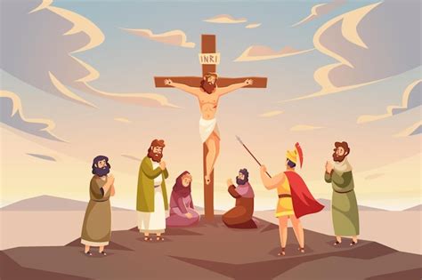 Ilustracja przedstawiająca ukrzyżowanie Jezusa na Golgocie.