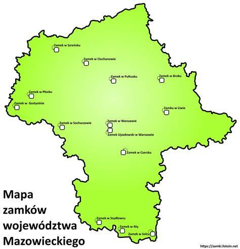 Mapa województwa mazowieckiego z zaznaczonymi lokalizacjami sklepów API MARKET.