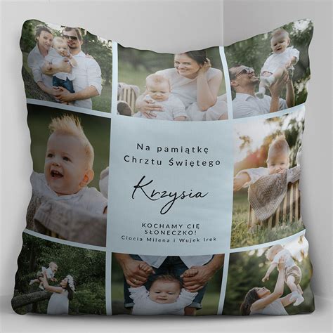 Kolaż różnych personalizowanych produktów walentynkowych: kubek, poduszka, breloczek ze wspólnymi zdjęciami.