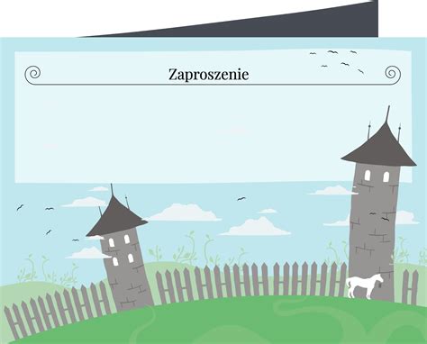 Grafika przedstawiająca stylizowane zaproszenie na ucztę, być może z elementami średniowiecznymi lub baśniowymi