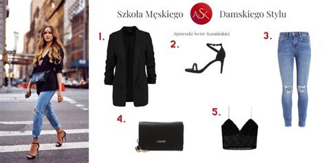 Stylizacja z body, metaliczną spódnicą maxi i marynarką oversize.