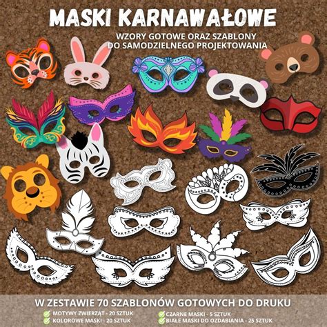 Zdjęcie przedstawiające bogaty wybór akcesoriów do strojów karnawałowych: peruki, maski, kapelusze, boa.