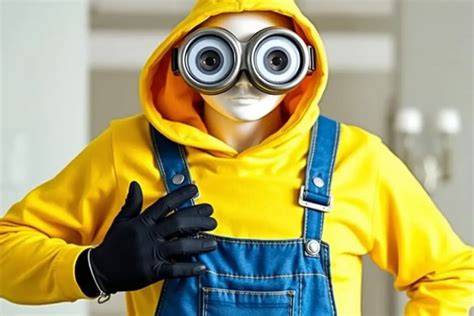 Przykład stroju Minionka wykonanego z gotowych ubrań i akcesoriów.