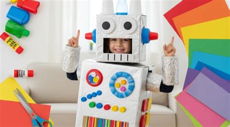 Przykładowy strój robota wykonany z kartonu i folii aluminiowej.