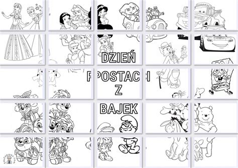 Ilustracja przedstawiająca różnorodne kalendarze adwentowe z postaciami z bajek Disneya, z widocznymi motywami z 