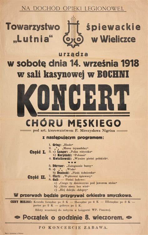 Plakat koncertu Lutni na dochód opieki legionowej, 1918 r.