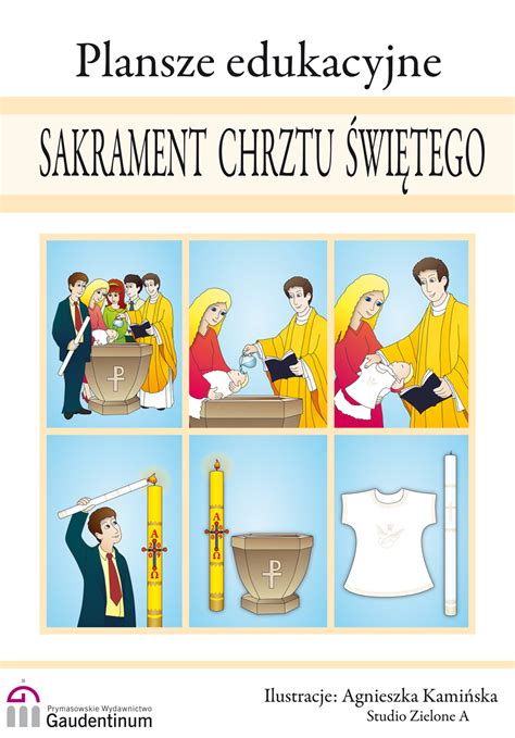 Ilustracja symbolizująca sakrament chrztu - chrzcielnica z wodą i białą szatką
