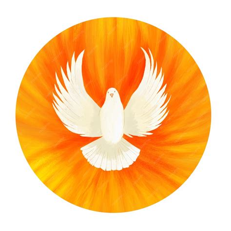Ilustracja przedstawiająca symbol Ducha Świętego jako gołębicę i płomienie, nawiązująca do sakramentu bierzmowania.