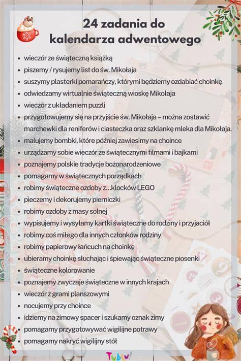 Przykład nowoczesnego kalendarza adwentowego z różnymi rodzajami zawartości