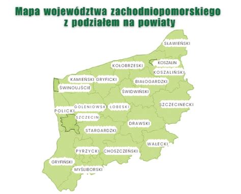 Mapa województwa zachodniopomorskiego z zaznaczonymi Pyrzycami i Szczecinem