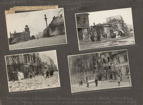 Kolaż zdjęć przedstawiających zniszczenia Warszawy we wrześniu 1939 roku.