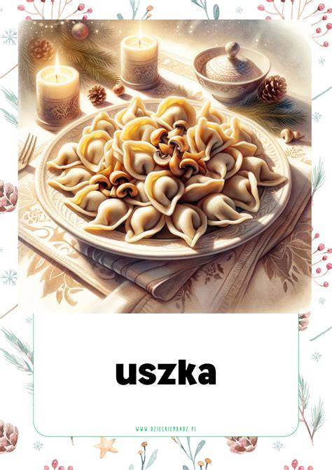 Ilustracja przedstawiająca różnorodne tradycyjne potrawy wigilijne, z widocznym makowcem i daniami z ryb.