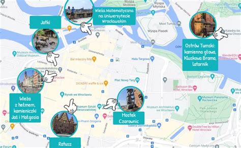 mapa z zaznaczonymi atrakcjami turystycznymi w okolicy Wojciechowa
