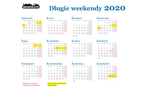 Kalendarz z zaznaczonymi datami weekendów przed ślubem
