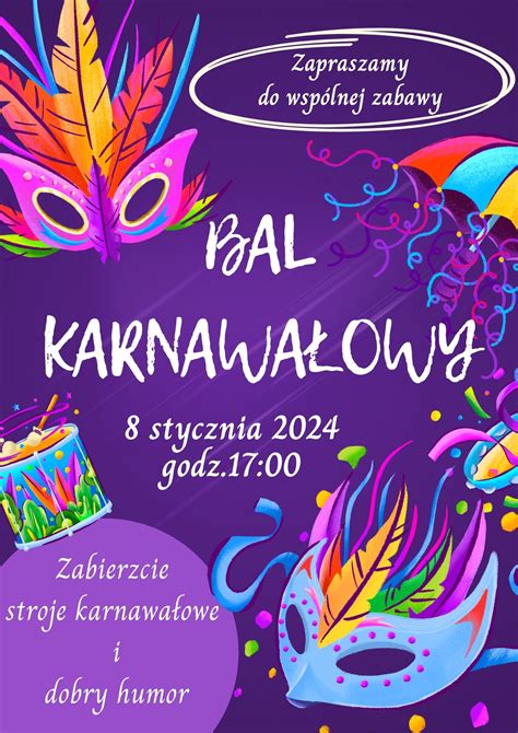 Plakat informacyjny o balu karnawałowym w stylu retro