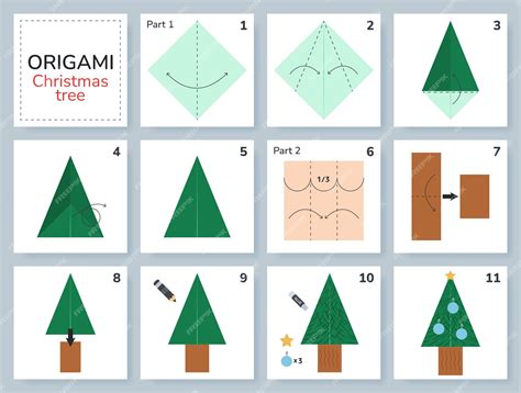 Schemat składania choinki techniką origami.