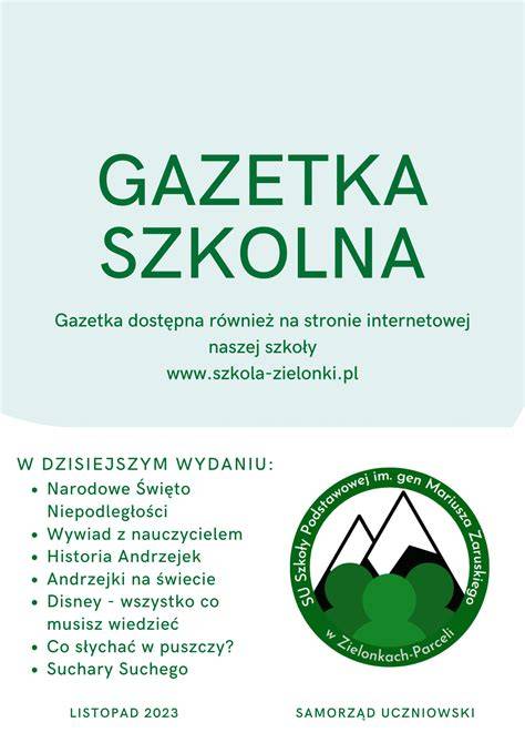 Szkolna gazetka z patriotycznymi wycinankami, w tym z wizerunkiem orła i flagi Polski.