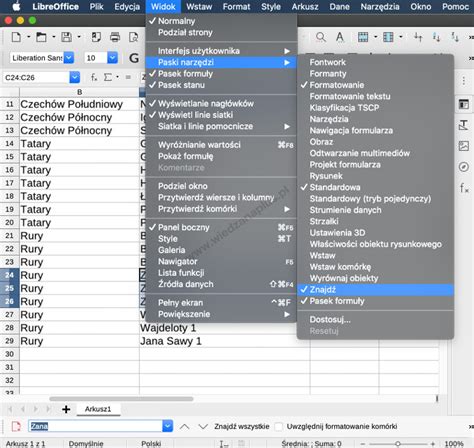 Zestaw narzędzi rysowania w LibreOffice Calc