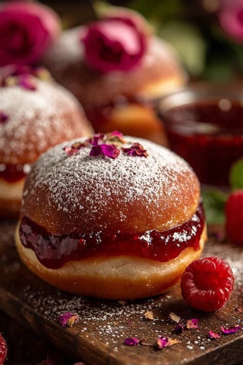 Zdjęcie przedstawiające tradycyjne polskie pączki z różaną konfiturą