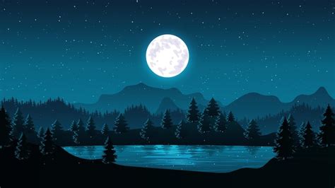 Ilustracja przedstawiająca tajemniczy, nocny krajobraz z księżycem i gwiazdami, sugerujący magiczną atmosferę andrzejkową.
