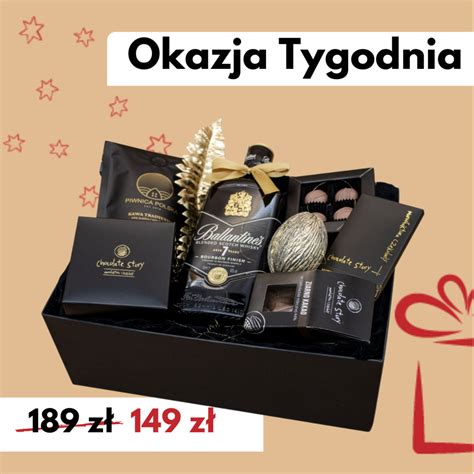 Ilustracja pokazująca elegancko zapakowany kosz prezentowy z polskimi produktami i alkoholem