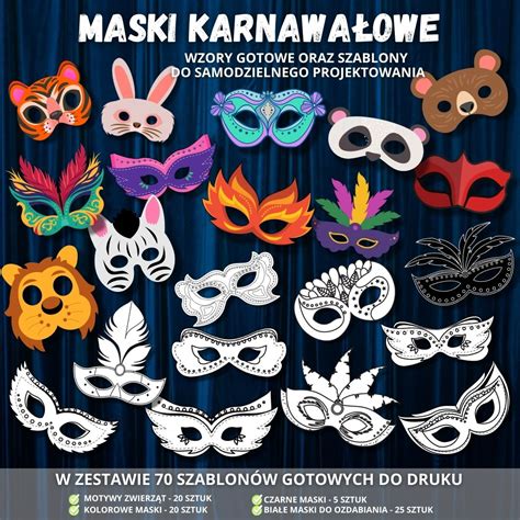 Kolaż zdjęć przedstawiający gotowe, pokolorowane i ozdobione maski na Halloween wykonane przez dzieci.