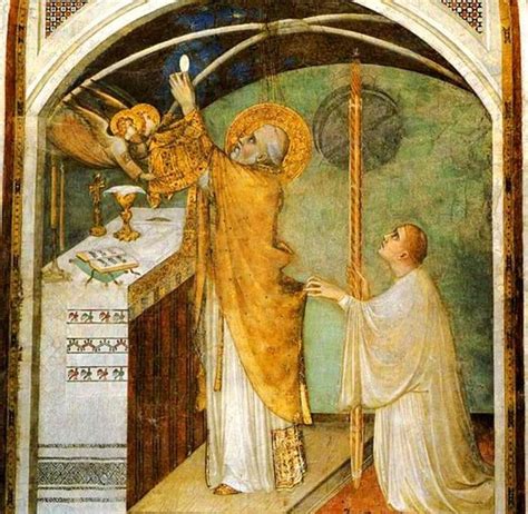 Fresk Simone Martiniego z lat 1322-1326, przedstawiający ukazywanie konsekrowanej hostii podczas liturgii eucharystycznej.
