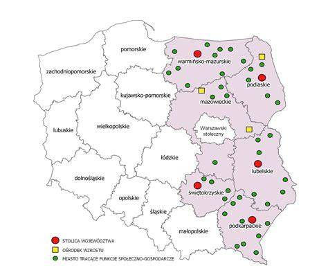 Mapa Polski z zaznaczonymi obszarami obsługiwanymi przez zespół