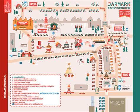 Mapa z zaznaczonymi strefami Jarmarku Bożonarodzeniowego w Gdańsku