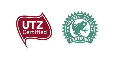 Infografika porównująca certyfikaty Fairtrade, UTZ i Rainforest Alliance, wyjaśniająca ich znaczenie.