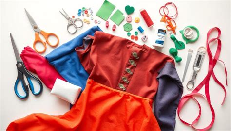 zdjęcie przedstawiające osobę w trakcie tworzenia stroju DIY na Halloween, z materiałami i narzędziami widocznymi w tle
