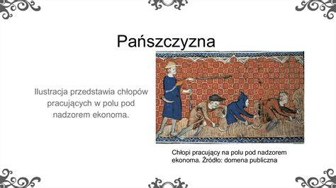 Ilustracja przedstawiająca chłopów pracujących w polu lub karmiących zwierzęta gospodarskie