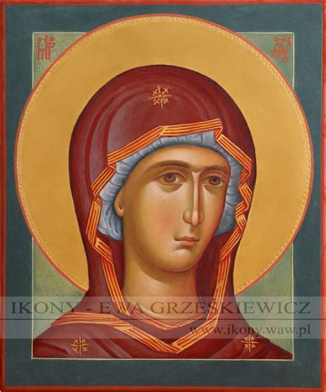 Ilustracja przedstawiająca różne rodzaje ikon religijnych, np. Matki Bożej, Świętej Rodziny, Chrystusa.