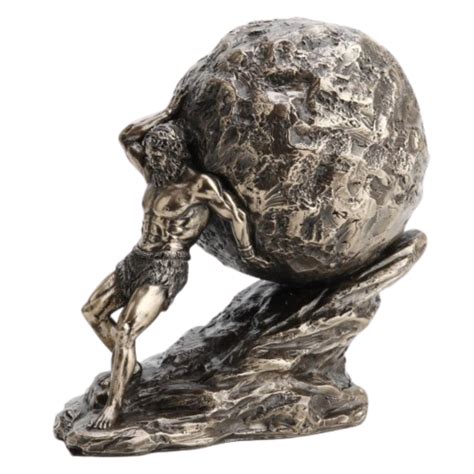 Ilustracja przedstawiająca mitologicznego Syzyfa pchającego głaz