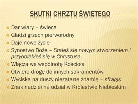 Schemat przedstawiający główne skutki chrztu świętego