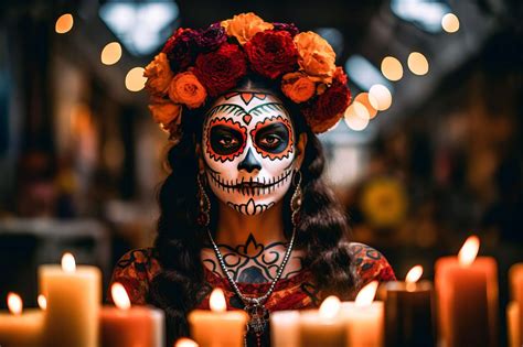 Kobieta z makijażem na Halloween w stylu Sugar Skull