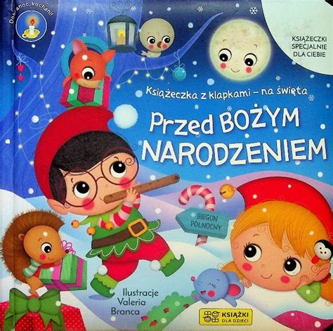 Ilustracja przedstawiająca modelinowe postacie związane z Bożym Narodzeniem w książeczce dla najmłodszych.