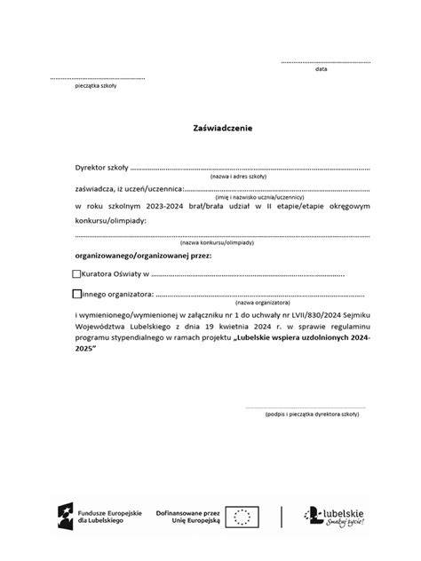 Przykładowy wzór zaświadczenia o bierzmowaniu