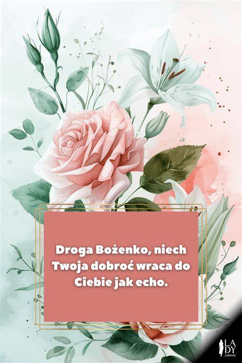 Ilustracja przedstawiająca tradycyjną polską kartkę imieninową z motywami kwiatowymi.