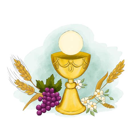 Ilustracja symbolizująca chrzest, np. kielich z wodą i gołębicą